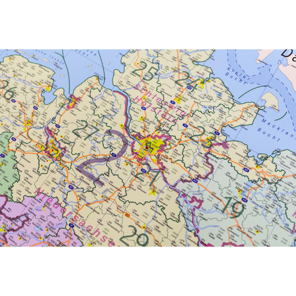 GeoMetro Kaart Deutschland politisch mit Postleitzahlen PLZ (84 x 114 cm)