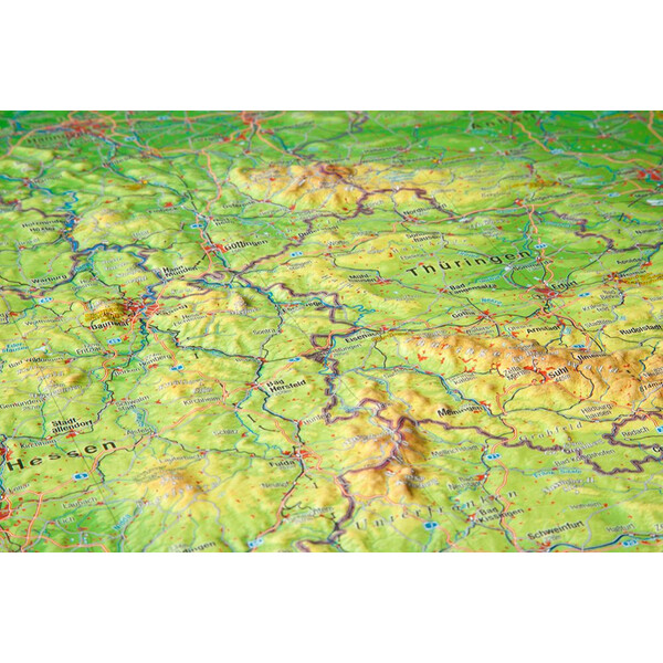 Georelief Duitsland 3D reliëfkaart, groot, met houten frame (Duits)