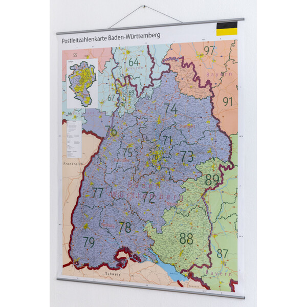 GeoMetro Regionale kaart Baden-Württemberg Postleitzahlen PLZ (100 x 123 cm)