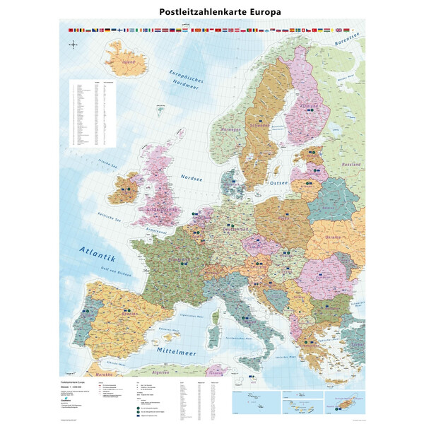 GeoMetro continentkaart Europa Postleitzahlen (90 x 123 cm)