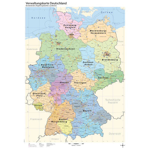 GeoMetro Kaart Deutschland politsch (70 x 100 cm)