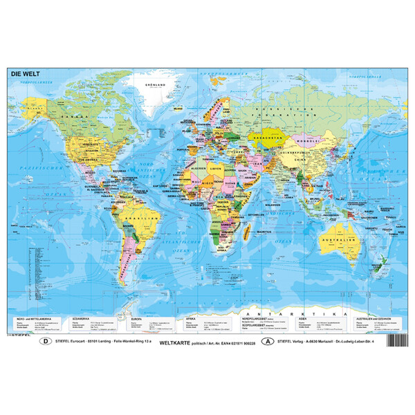 Stiefel Wereldkaart politisch (59,4 x 42 cm) DIN A2
