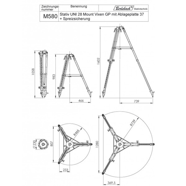 Berlebach Statief Uni 28 met 3/8" vlakke steunplaat