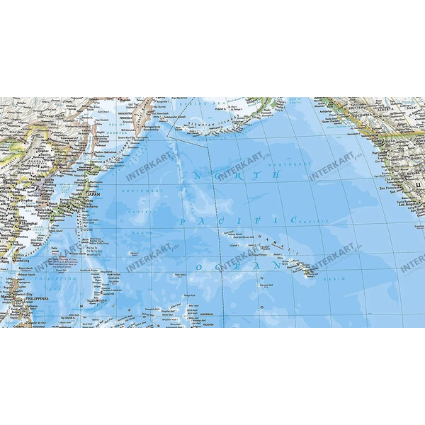 National Geographic Klassieke wereldkaart met Stille Oceaan als centrum (Engels)