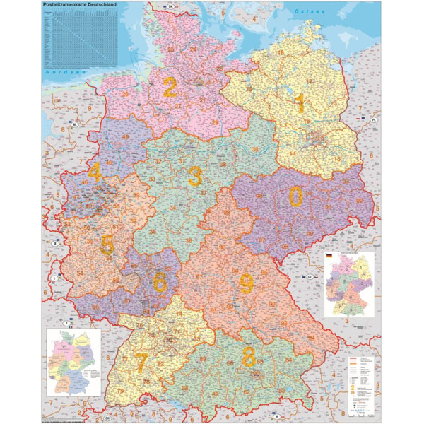 Stiefel Duitsland (Engels) postcode kaart politiek (100 cm x 140 cm)