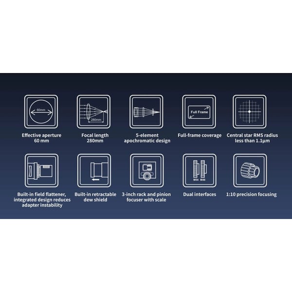 ToupTek Apochromatische refractor HOPE D60 60/280 f/4.66