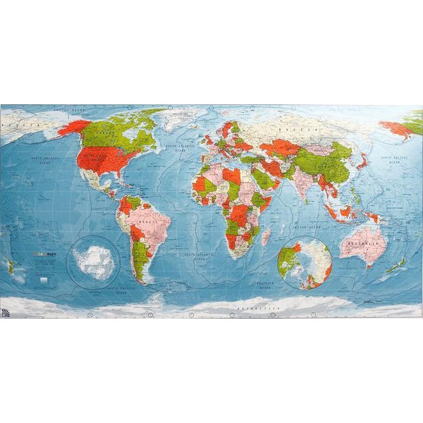 The Future Mapping Company Colour Map Weltkarte rot-limette-creme-pink, magnetisch