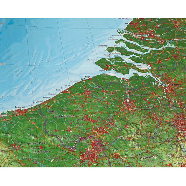 Georelief Regionale kaart Benelux (57 x 77 cm)