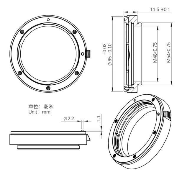 ZWO DSLR-Lens adapters Canon EOS / EFW 2"