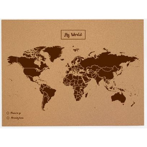 Miss Wood Wereldkaart Woody Map Natural Cork L brown