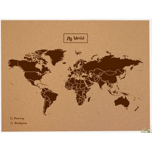 Miss Wood Wereldkaart Woody Map Natural Cork XL brown