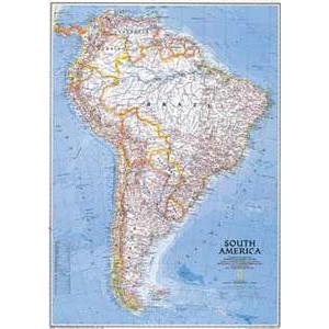 National Geographic continentkaart Zuid-Amerika, groot, politiek (Engels)