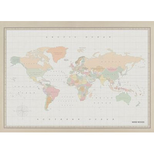 Miss Wood Wereldkaart Woody Map Watercolor Colonial XL