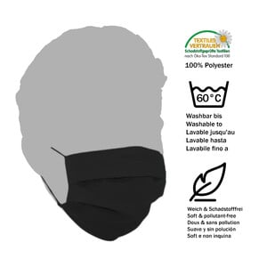 Masketo Mondmaskers, polyester, zwart, 5 stuk