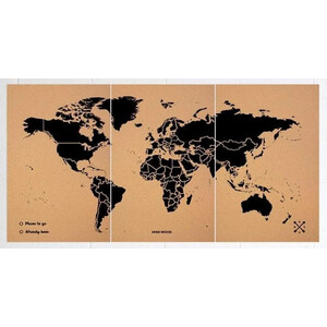 Miss Wood Wereldkaart Woody Map Natural Cork XXXL black