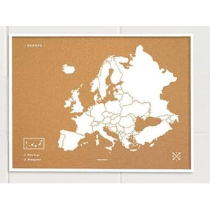 Miss Wood continentkaart Woody Map Europa weiß 60x45cm gerahmt