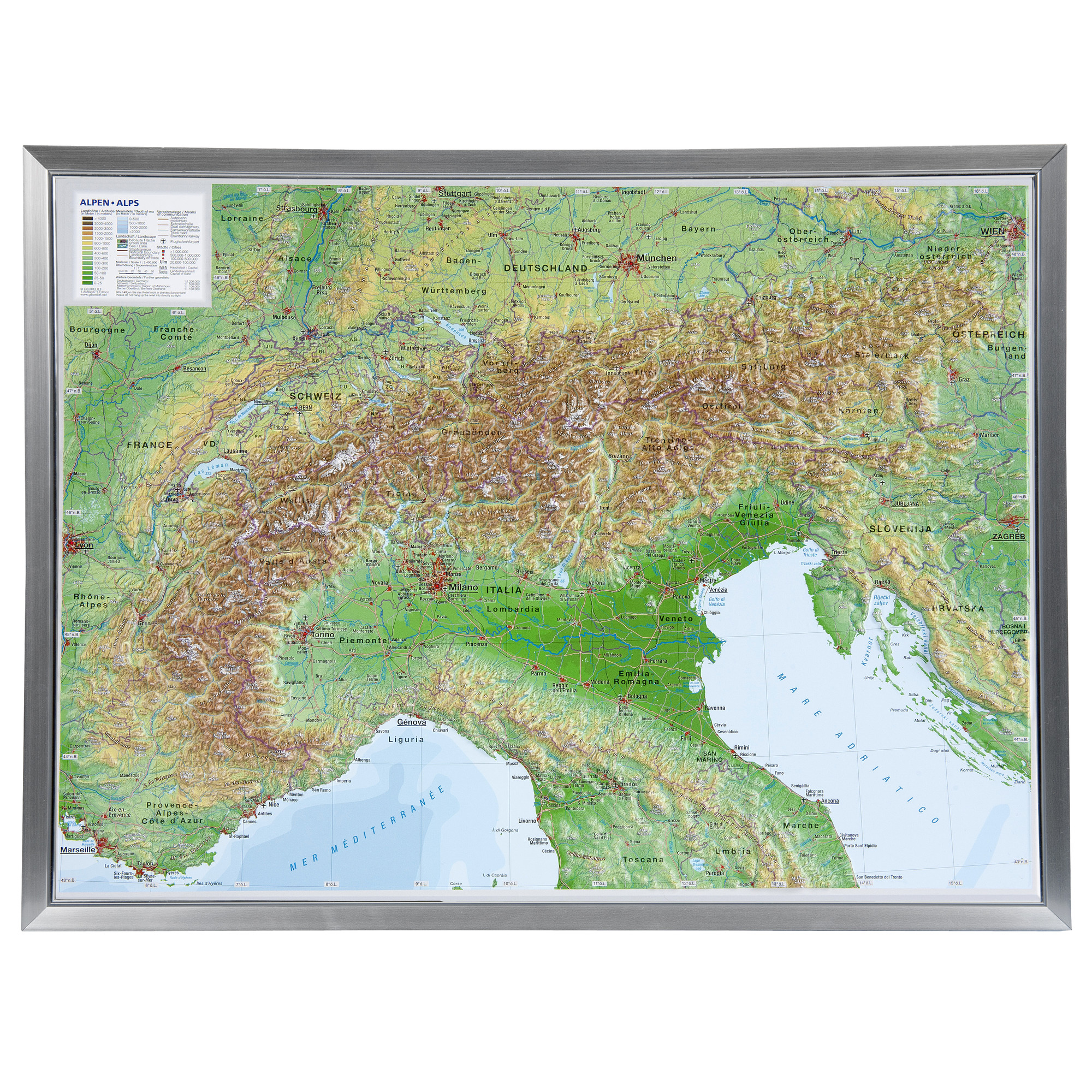 Georelief Alpen 3D Reli fkaart Groot Met Aluminium Frame Duits georelief-alpen-3d-reli-fkaart-groot-met-aluminium-frame-duits