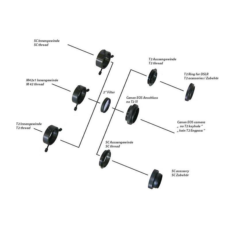 TS Optics Rotatiesysteem T2 (binnenzijde/telescoopzijde) op SC-schroefdraad (buitenzijde/camerazijde)