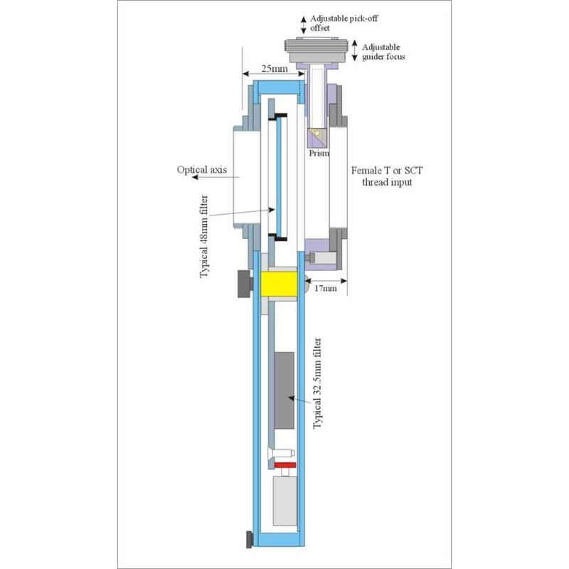 Starlight Xpress Ultra-slimline off-axis guide accessoire, voor gebruik met SX-filterwiel & Lodestar/SXV/SXV-EX-autoguider, met verlengstuk