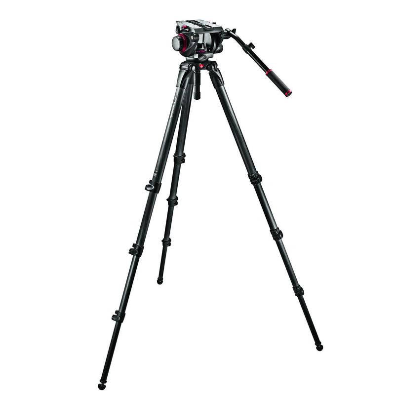 Manfrotto Carbon-Dreibeinstativ Stativ-Set mit Pro Fluid Video-Neiger 509HD und Einrohr-Stativsystem 536 mit Mittelspinne