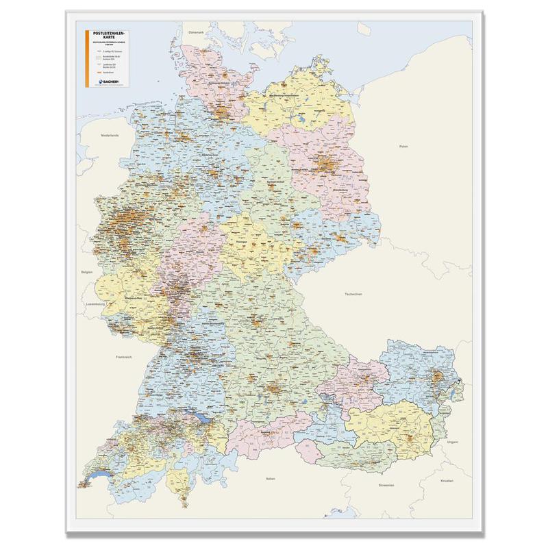 Bacher Verlag Postcodekaart Duitsland, Oostenrijk, Zwitserland, 1:800.000 (Duits)