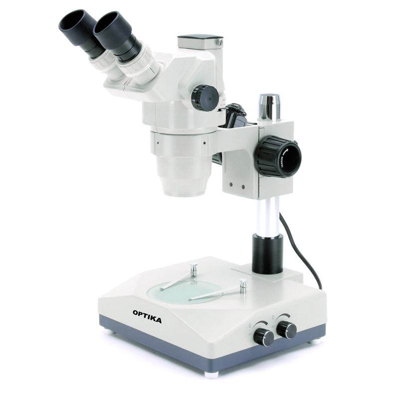 Optika Stereozoommikroskop Trinokulares Zoomstereomikroskop SZR-10, Säule, 2 Leuchten