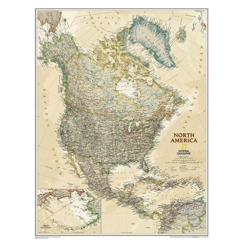 National Geographic Continentkaart Noord-Amerika (Engels)