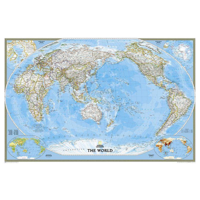 National Geographic Wereldkaart pazifikzentriert (185 x 122 cm)