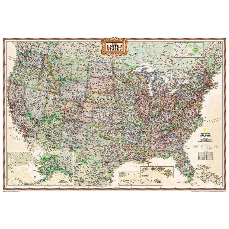 National Geographic Antieke VS-kaart, groot, politiek (Engels)
