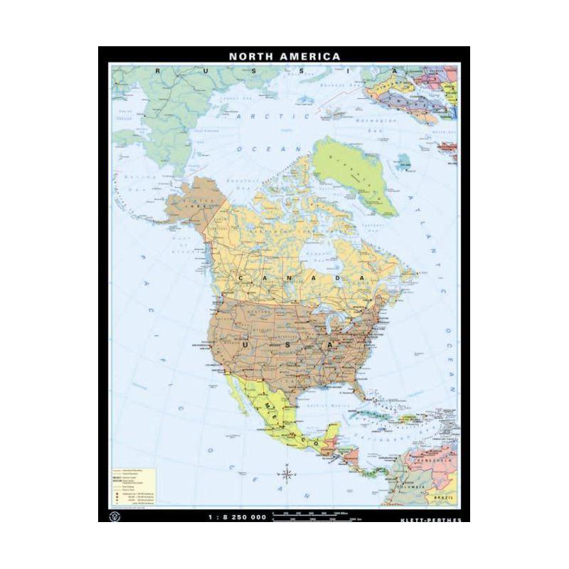 Klett-Perthes Verlag continentkaart Noord-Amerika, fysisch/politiek (papier), 2-zijdig