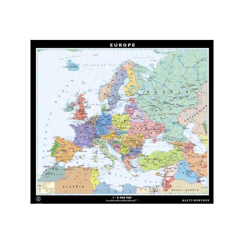 Klett-Perthes Verlag continentkaart Europa, politiek, zwart-wit (afwasbaar), 2-zijdig