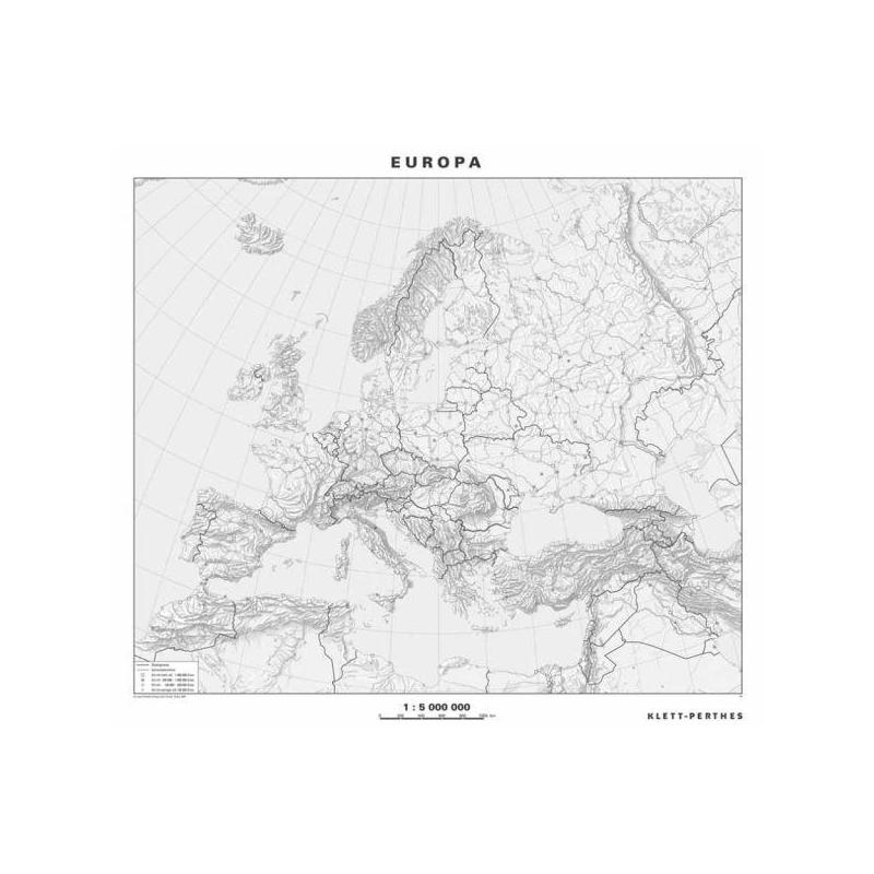 Klett-Perthes Verlag continentkaart Europa, politiek, zwart-wit (afwasbaar), 2-zijdig