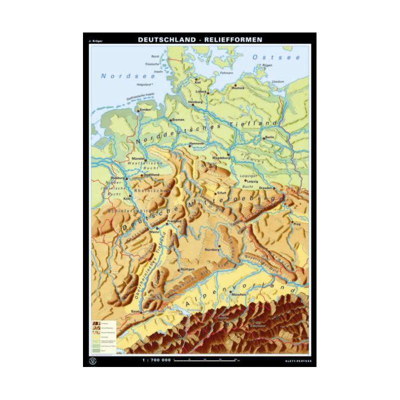 Klett-Perthes Verlag Kaart Duitsland Reliëfvormen / Landschapsvormen (ABW) 2-zijdig