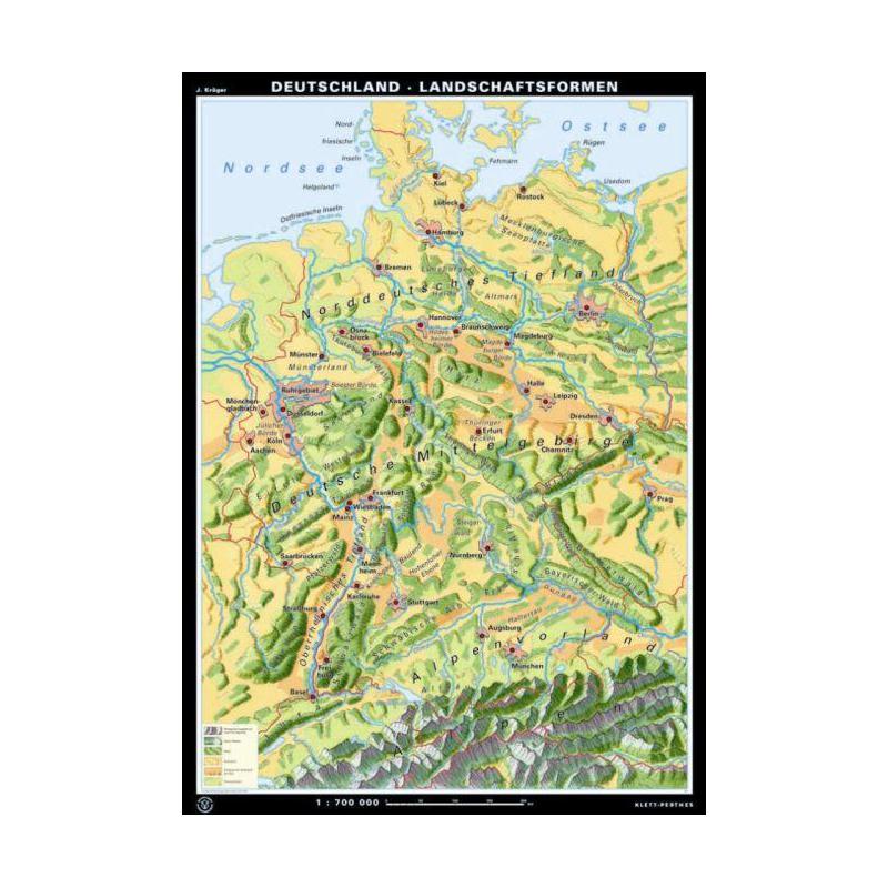 Klett-Perthes Verlag Kaart Duitsland Reliëfvormen / Landschapsvormen (ABW) 2-zijdig
