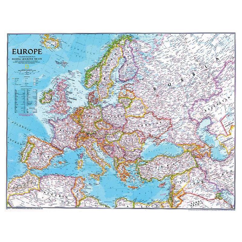 National Geographic continentkaart Europa, politiek (Engels)