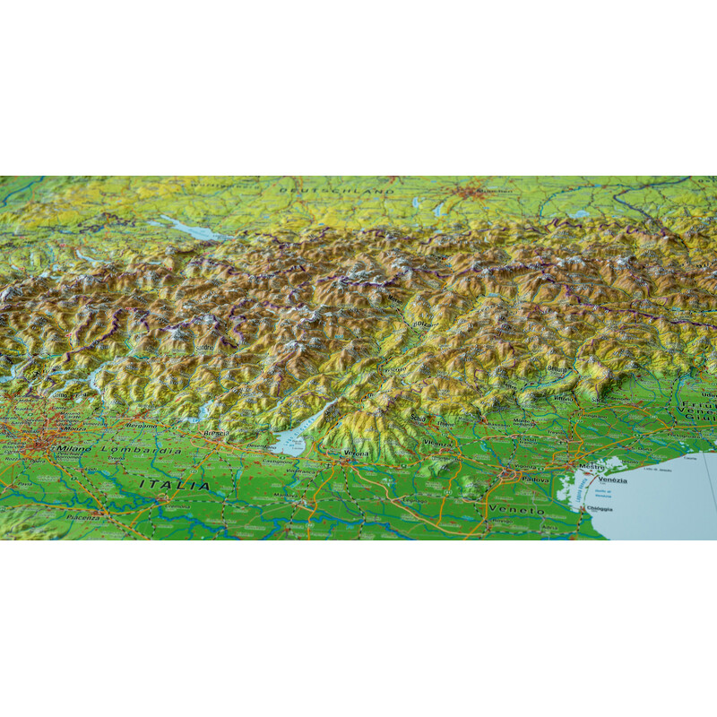 Georelief Alpen 3D reliëfkaart, groot, met houten frame (Duits)