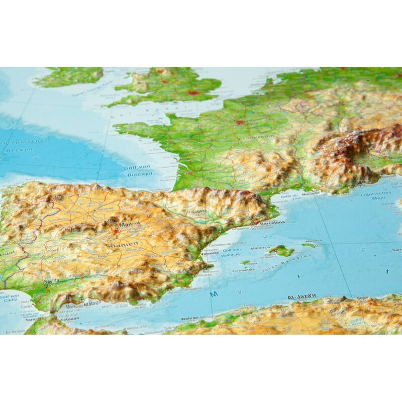 Georelief continentkaart Europa 3D reliëfkaart, groot (Duits)