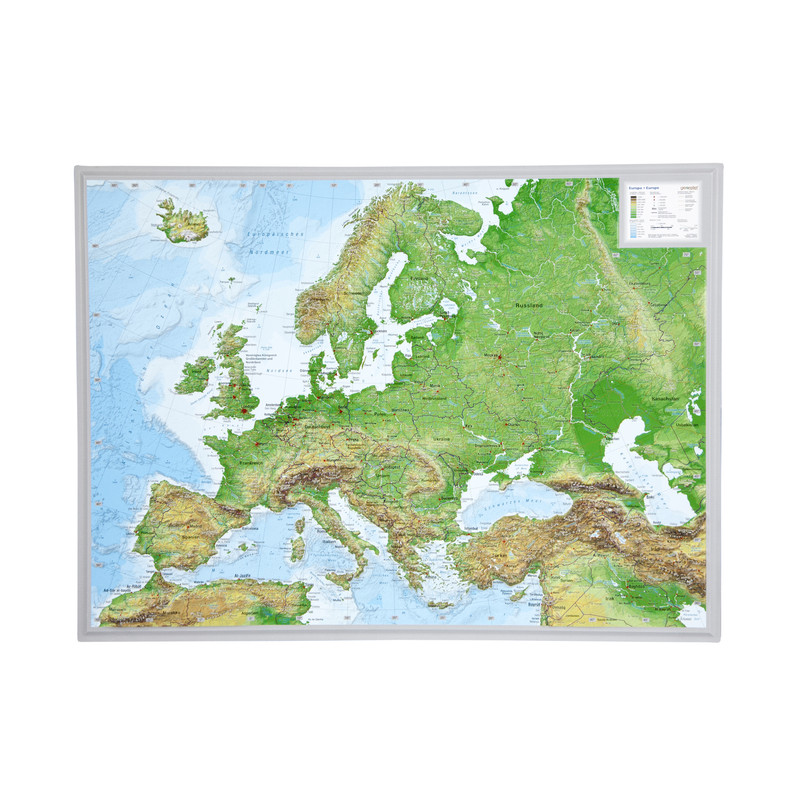 Georelief Continentkaart Europa 3D reliëfkaart, klein (Duits)