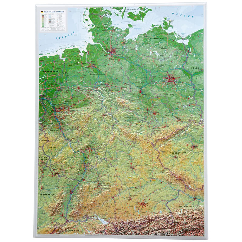 Georelief Duitsland 3D reliëftkaart, groot (Duits)