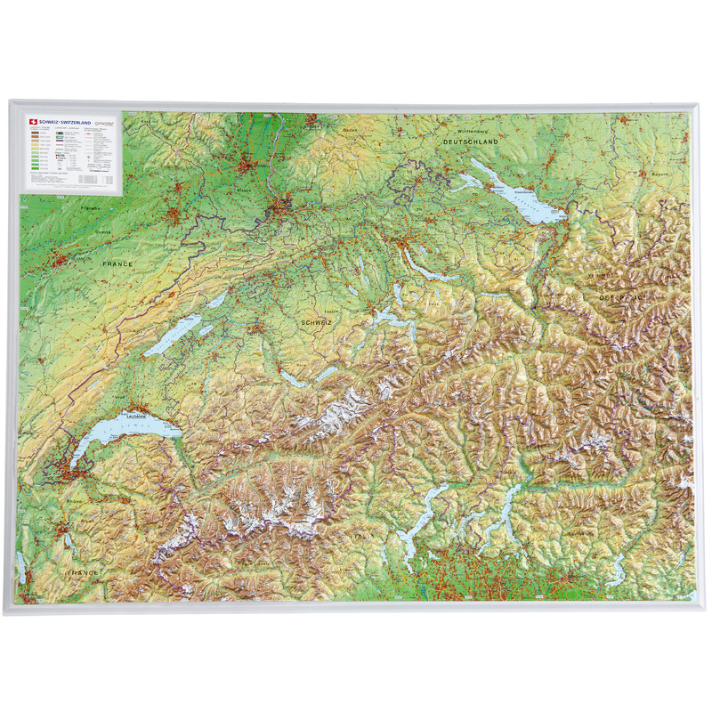 Georelief Zwitserland 3D reliëfkaart, groot (Duits)