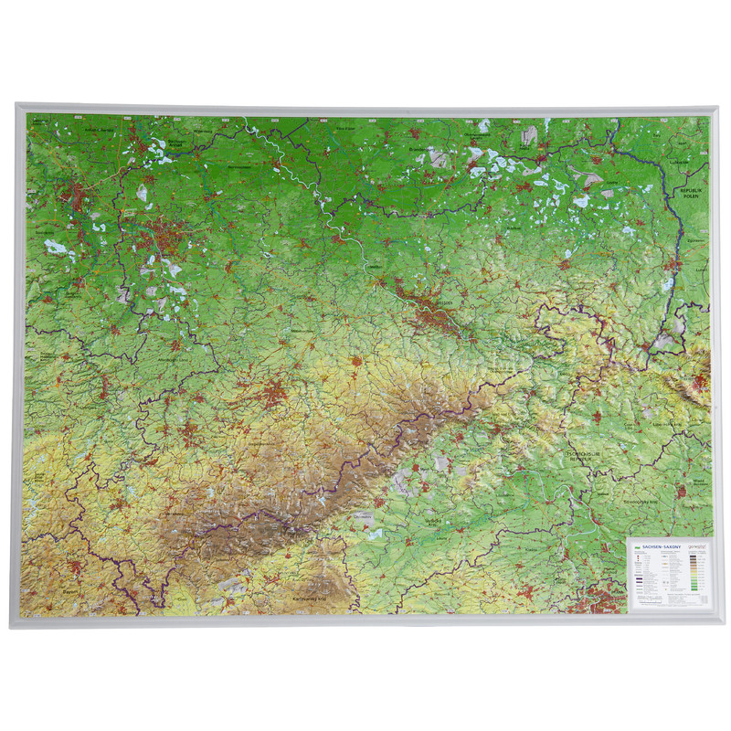 Georelief Saksen 3D reliëfkaart, groot (Duits)