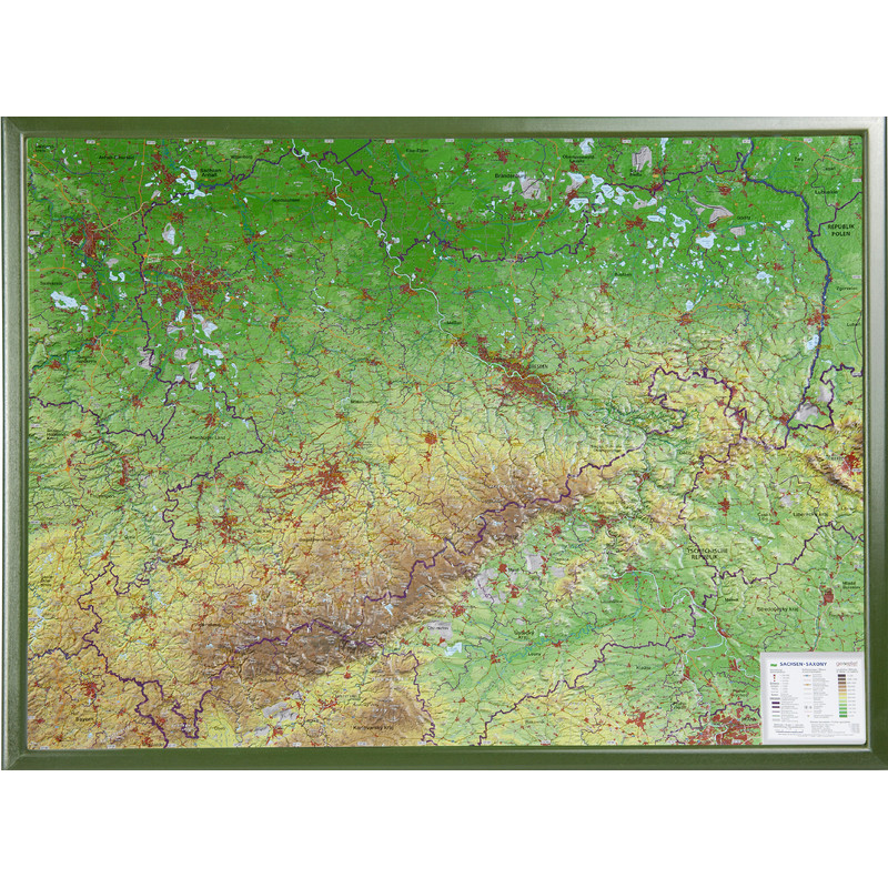 Georelief Saksen 3D reliëfkaart, groot, met houten frame (Duits)