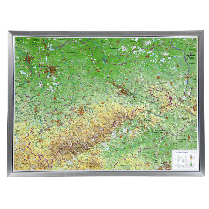 Georelief Saksen 3D reliëfkaart, groot, met aluminium frame (Duits)