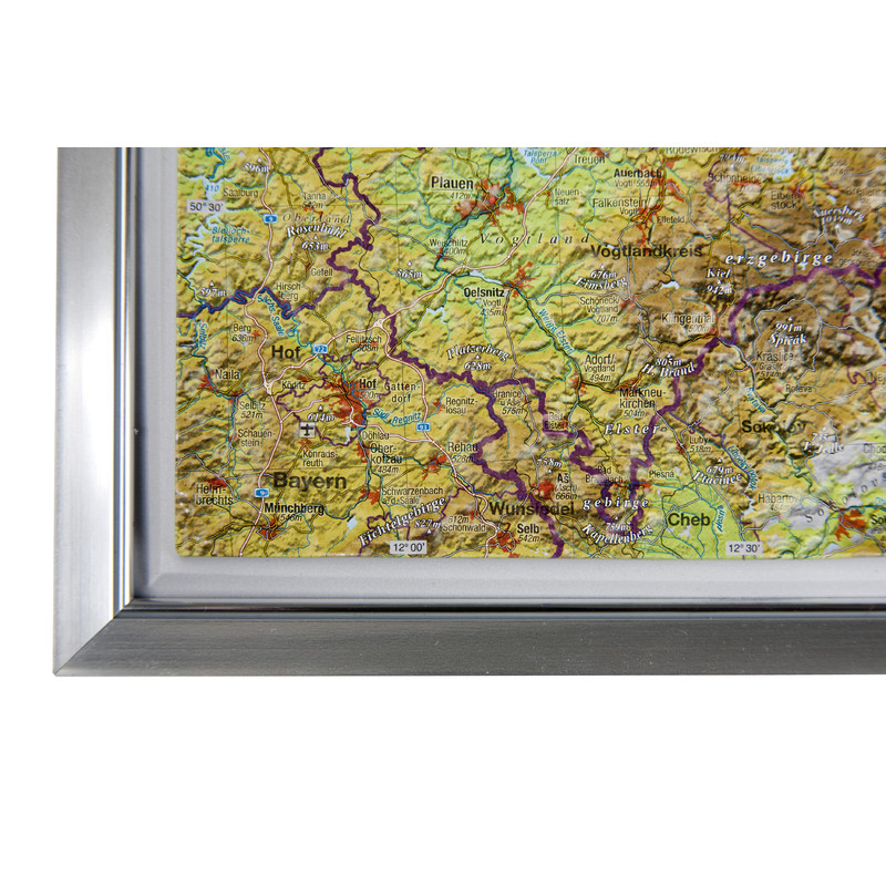 Georelief Saksen 3D reliëfkaart, groot, met aluminium frame (Duits)