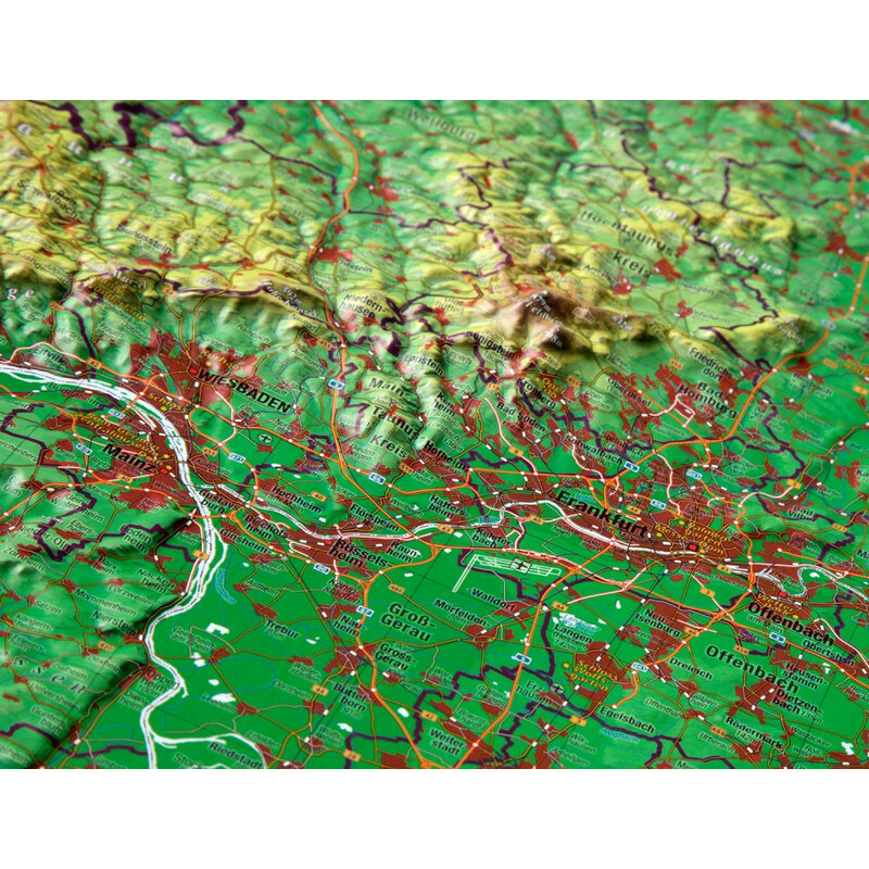 Georelief Hessen 3D reliëfkaart, groot (Duits)