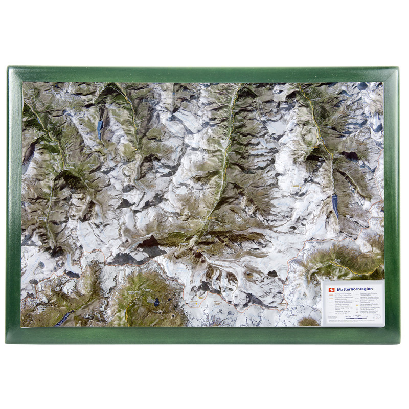 Georelief Regionale kaart Matterhornregio, met houten frame (Duits)