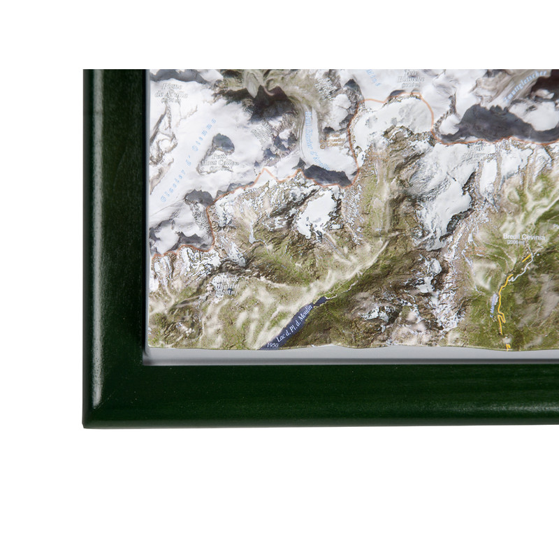 Georelief Regionale kaart Matterhornregio, met houten frame (Duits)