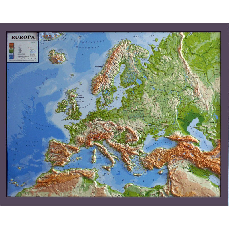 geo-institut Silver line continentkaart Europa, reliëf, fysisch (Duits)
