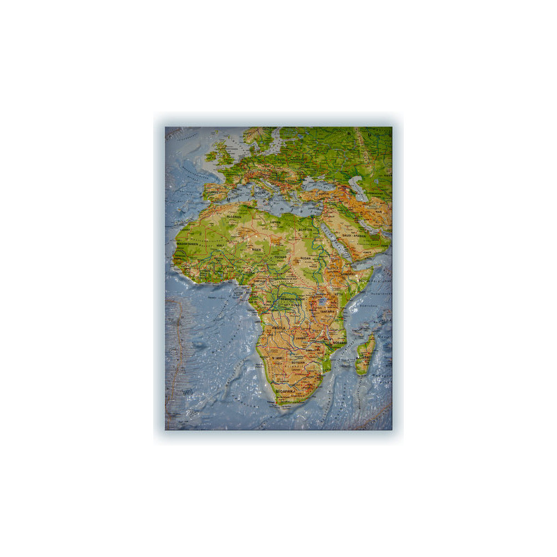 geo-institut Wereldkaart World map Relief Kaart Wereld Zilverlijn fysiek Russisch