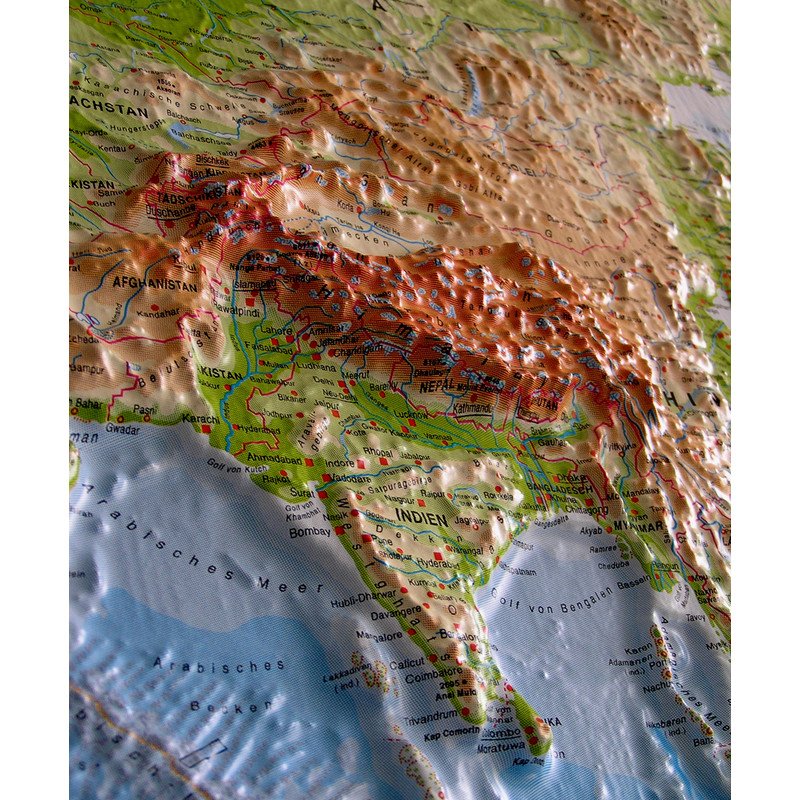 geo-institut Wereldkaart World map Relief Kaart Wereld Zilverlijn fysiek Russisch
